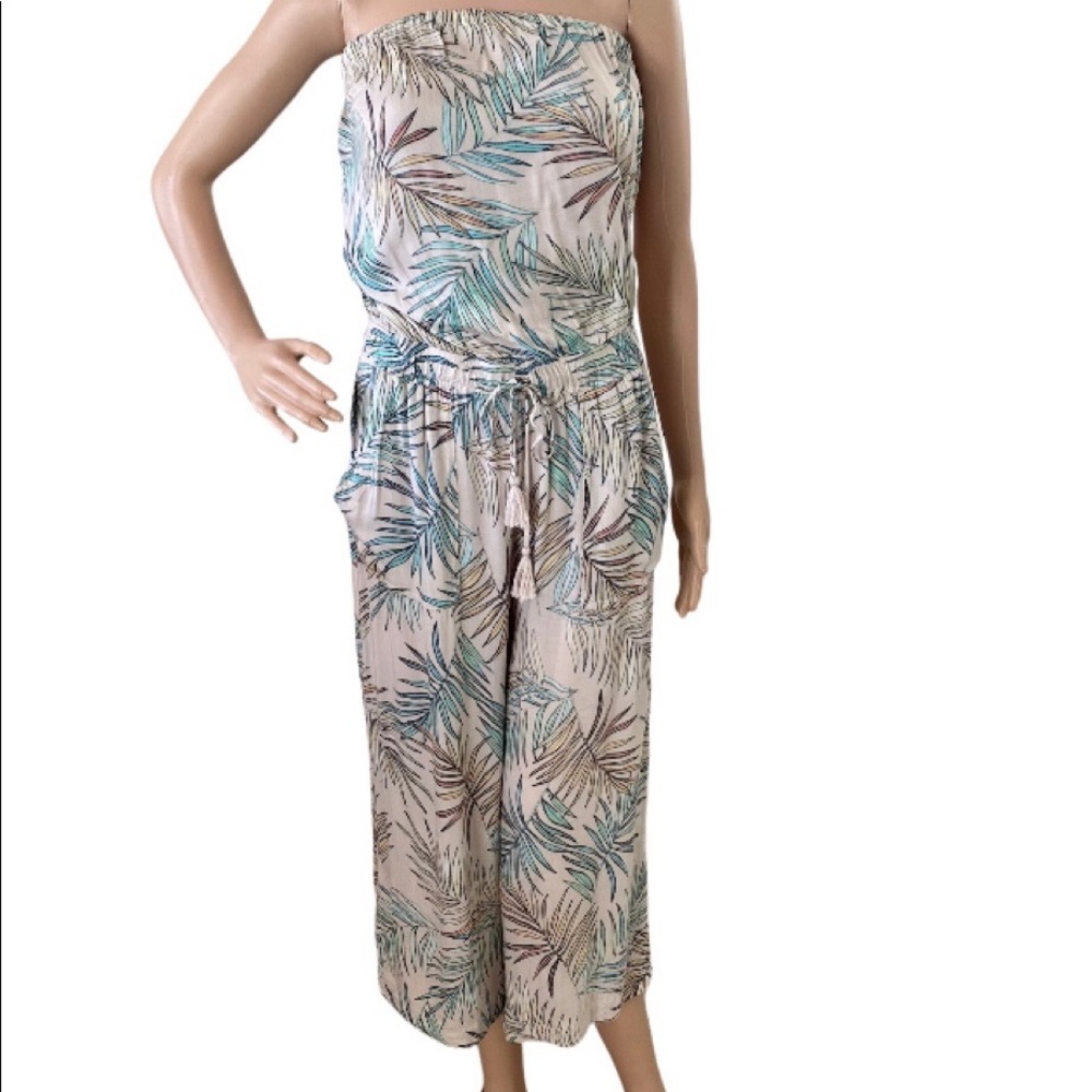 Olivaceous Sleeveless Wide Leg Floral Jumpsuit Front Tie